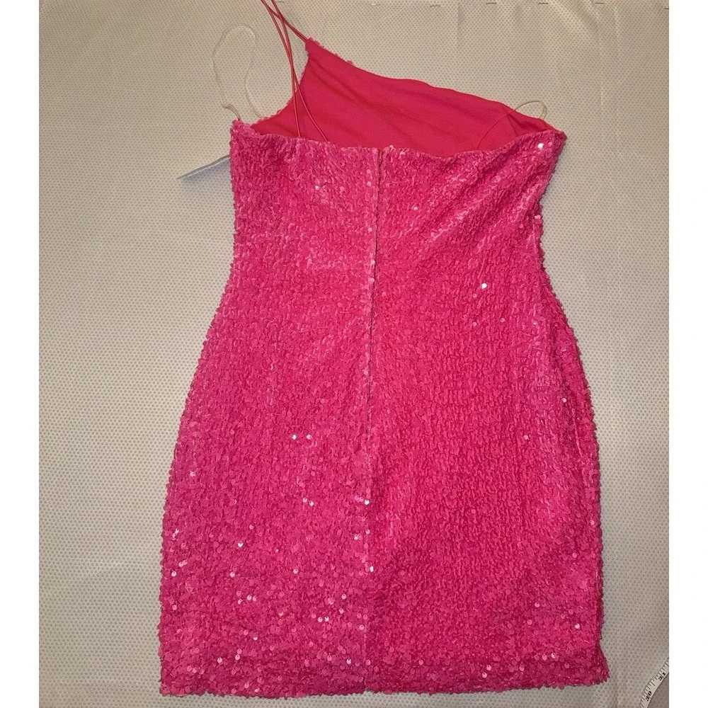 NWT‎ Midnight Doll One Shoulder Sequin Front Slit Bodycon Pink Dress Size L